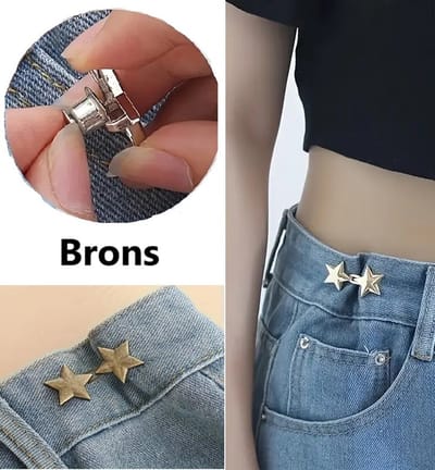Stervormige Spijkerbroek Verkortknopen I Spijkerbroek Taille Verkleiner I Taille Gesp I Verstelknoop Broek I Universeel I 4,5 CM I 1 Set I Brons