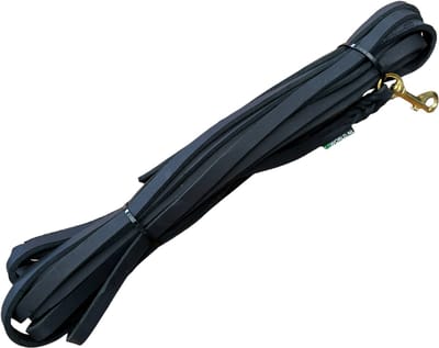 K9World by van der Veeke, Leren Hondenriem 5 Meter Zonder Handvat – Zwart - Lange Lijn / Speurlijn – Sterk Echt Leer – Handgemaakt - Sterke Messing Musketon