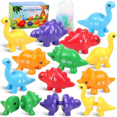 Dino Alfabet Matchspel - Montessori Educatief Speelgoed voor Kleuters - Letters & Vormen Leren - Cadeau 3+ Jaar