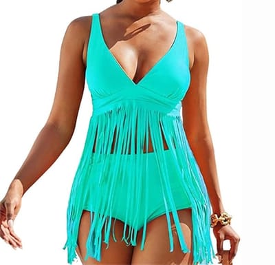 Bikini met Franjes - Hoge Taille - Slierten - Zwemkleding Dames - Badpak