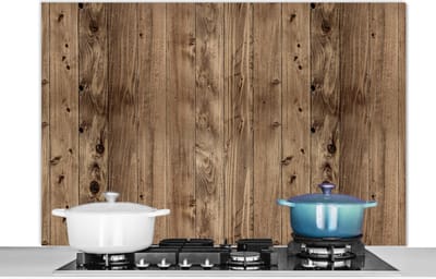 Spatscherm keuken 120x80 cm - Kookplaat achterwand Eikenhout - Patronen - Planken - Muurbeschermer - Spatwand fornuis - Hoogwaardig aluminium