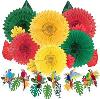 Jungle Decoratie voor Hawaii Feestjes, Tuinfeesten en Kinderkamers met Bladeren en Papegaaien