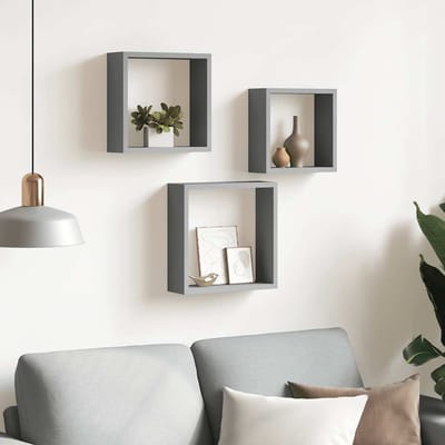 vidaXL - Wandschappen - kubus - 3 - st - MDF - grijs