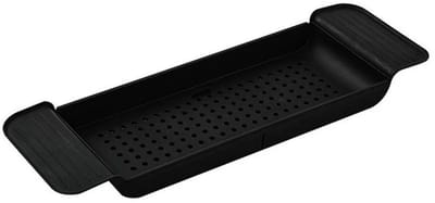 QTTVBTNA – 1 Stuk Bathroom Solutions - Badrek - Badewannentablet met Opbergruimte voor Boek Tablet en Accessoires - Multifunctionele Bad Caddy voor Badkamer - Eenvoudig te Reinigen - Badkamer Accessoires - 55 tot 78cm - Zwart