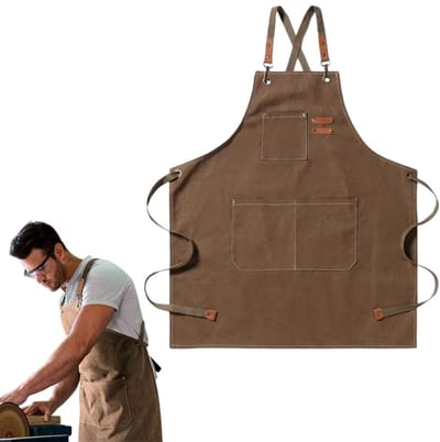 1 stuk - Keukenschort - Kookschort - Praktisch werkschort - Canvas koksschort met kruisbanden - Met 3 zakken - Ontwerp met kruisbanden op de rug - Olie- en vlekbestendig - Bruin - 74*68 cm - Geschikt voor kappers, keukens en tuinmannen