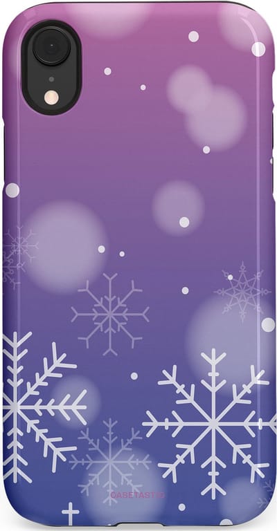 Casetastic hoesje geschikt voor Apple iPhone XR - Dubbellaagse bescherming - Winter Sneeuw Paarse Roze Gloed - Fashion Case - Lavendel