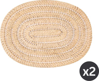 Placemat RATTAN SPIRAL - SET/2 - Ovaal - 30x40 cm, wit