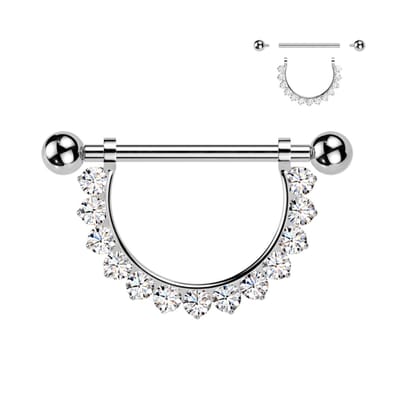 Tepelpiercing paved steentjes 1.6x14 - zilver - LMPiercings