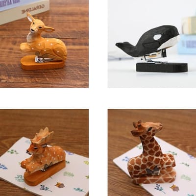 Nietmachine Dier - Mini Nietapparaat - Papier Niet - Handgesneden Hout - 12 Vellen - Flamingo
