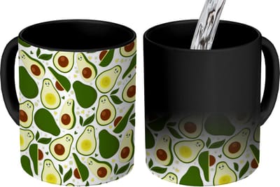 Magische Mok - Foto op Warmte Mokken - Koffiemok - Patroon - Avocado - Fruit - Patroon - Magic Mok - Beker - 350 ML - Theemok