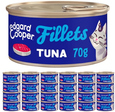 Edgard & Cooper Kattenvoer Graanvrij Natvoer voor Kitten en Kat en Senior Gesteriliseerde of Actieve Katten Natuurlijke Heerlijke Filets 70g x 24 Verse Tonijn, Aanvullende voeding