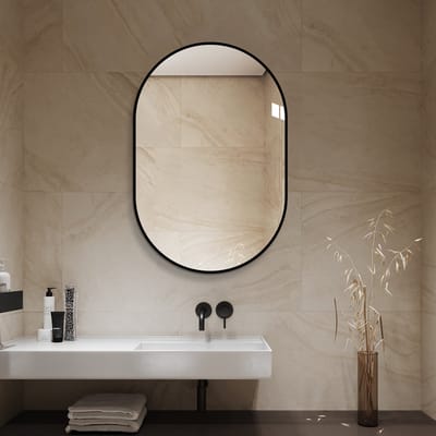 MIVRAY Wandspiegel – Boogvormig 60 x 90 cm – Glas en Metaal – Zwart – Verticaal of Horizontaal voor Badkamer of Hal