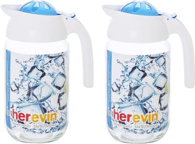 2x stuks glazen schenkkan/karaf 1,5 liter met deksel - Sapkannen/waterkannen/schenkkannen