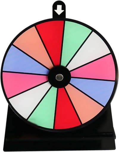 Prijzenrad - Draaischijf spel - Evenementen organiseren - 12 uitwisbare vakken - 15x20 cm - Multicolor