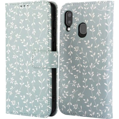 imoshion Hoesje - Geschikt voor Samsung Galaxy A20e - Design Bookcase smartphone - Smoke Green Flowers