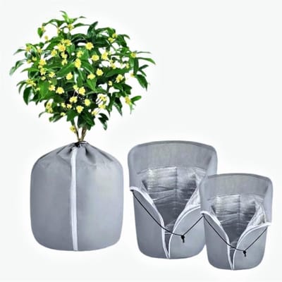 Thermische Bescherming voor Bloempotten, Winterbescherming met Trekkoord en Rits, Ademend Plantenzakje (45 x 50 cm) voor Optimale Bescherming en Groei