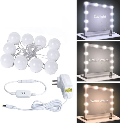 Ortho® - Hollywood Spiegel lampen - Visagie - Make up verlichting - Badkamer Spiegel licht - Theaterspiegel - 10 stuks - 3 kleuren - Dimbaar - Incl. 220V adaptor