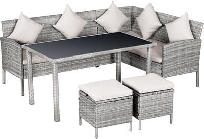 Balkonset 6 personen - Tuinset - Bistroset - Grijs + Crème - Weerbestendig - 4 delig - Tuintafel en 2 stoelen - 6 personen - Gecoat staal - Onderhoudsvrij staal