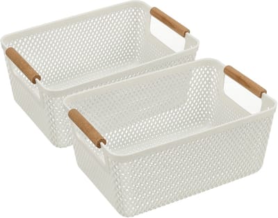 Opbergmand Set van 2 - 6L elk – Opbergdoos en Keukenkast Organizer | Mandjes Riet Look | Opbergboxen Speelgoed en Kinderkamer | Kledingkast en Kleerkast Organizer