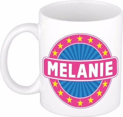 Bellatio Decorations - Melanie voornaam - koffiemok - beker - wit/roze - 300 ml - Cadeau - Dames - Collega - Moederdag - Verjaardag
