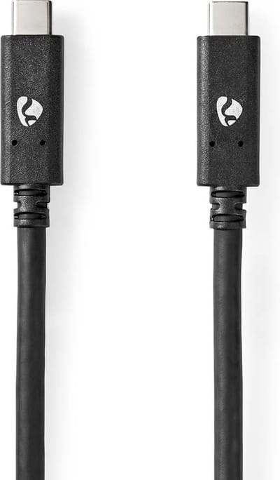 Nedis USB-Kabel - USB 3.2 Gen 1 - USB-C Male - USB-C Male - 100 W - 5 Gbps - Vernikkeld - 2.00 m - Rond - PVC - Zwart - Doos