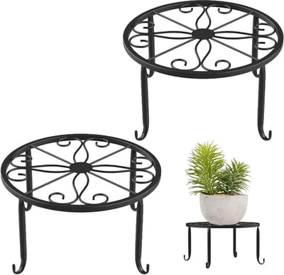 Famanu - Set van 2 bloemkrukken, metalen plantenstandaard met retro-ontwerp, geschikt voor woonkamer, balkon of tuin