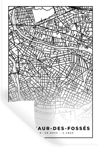 Muurstickers - Sticker Folie - Frankrijk - Kaart - Plattegrond - Stadskaart - Saint-Maur-des-Fossés - Zwart wit - 20x30 cm - Plakfolie - Muurstickers Kinderkamer - Zelfklevend Behang - Zelfklevend behangpapier - Stickerfolie