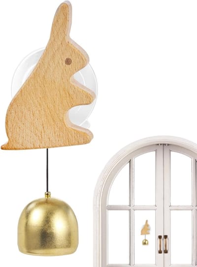 Houten Deurbel - Dieren Ornament - Gast Verwelkomen - Zuignap Bevestiging - 12x7x6 cm - Konijn