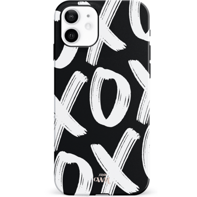 xoxo Wildhearts Can't Talk Now Black - Double Layer - Hoesje geschikt voor iPhone 12 hoesje - Hard case met zwart/witte print - Beschermhoes geschikt voor iPhone 12 case - Shockproof case met xoxo print - Zwart
