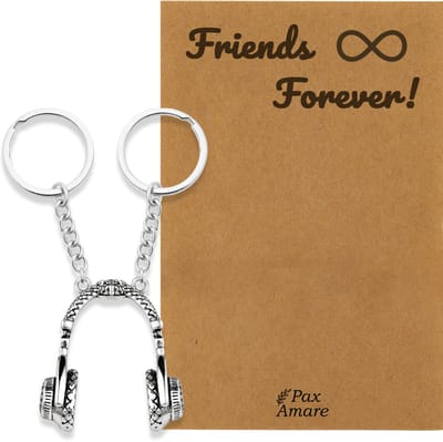 BFF Sleutelhanger voor 2 ' Friends Forever' - Magnetische Koptelefoon - Sleutelhanger set op Cadeau Kaartje - Zilverkleurig - Vriendschap Symbool - Pax Amare