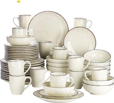 Luxe Serviesset – 48 delig – 12 persoons – Porselein - Bordenset – Dinner platen – Dessertborden - Kommen - Mokken - Schaaltjes - Beige