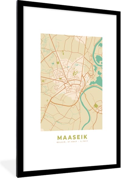 Fotolijst incl. Poster - België - Stadskaart - Plattegrond - Maaseik - Kaart - 80x120 cm - Posterlijst