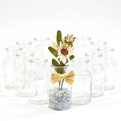 gouveo 12-delige set glazen vazen Clear-Bottle 125 - ronde bloemenvazen van glas - kleine decoratieve vazen voor thuis bruiloften verjaardagen feesten 12 stuk/125ml