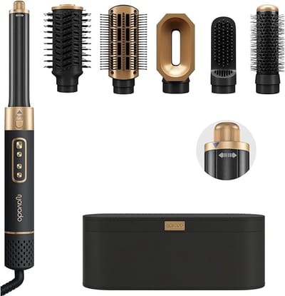 Navado Airstyler - Easystyler Pro - Fohnborstel & Krulborstel - Krultang 6 in 1 Multistyler - Hairwrap - Haarstyler voor alle haartypes - Zwart