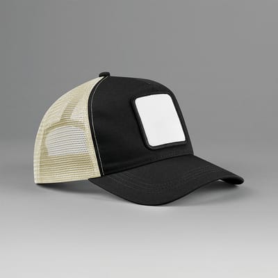 Beechfield 5-panel trucker pet met vierkante patch B636 - BLACK/STONE - One size