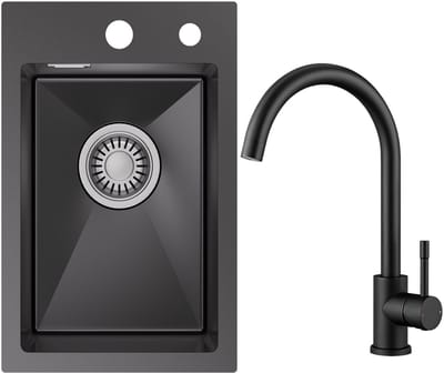 CECIPA max Spoelbak 30x45 cm - Spoelbak Keuken Antraciet - Spoelbakken Keuken Met Keukenkraan - Wasbak Keuken - incl. Afvoerzeefje en Sifon