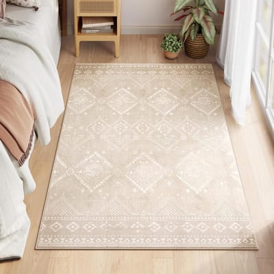 SONGMICS - Boho-vloerkleed - 120 x 170 cm - slaapkamervloerkleed, woonkamervloerkleed, antislipvloerkleed - wasbaar - cappuccinobeige
