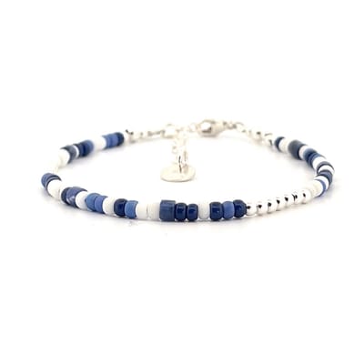 IbizaMen - heren - armband - blauw - wit - 925 sterling zilver - 3mm - 18 cm lang & 4 cm verstelbaar (tot 22 cm)
