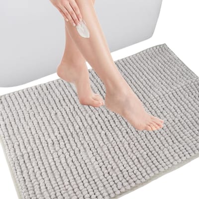 Zachte en Antislip Chenille Badmat 40 x 60 cm, Machinewasbaar, Ideaal voor Badkamer, Keuken en Slaapkamer, Grijs