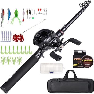 Hengel & Molen Combo Set Draagbaar Telescopisch 180cm/210cm met Spinning Molens Aas en Haak 210R