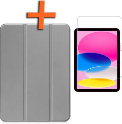 Hoesje - Geschikt voor Apple iPad 10 (2022) - 10.9 inch - 10e Generatie - Met Screenprotector - Trifold Bookcase - Hard Cover - Hardcover Book Case - Tablet Hoes - Grijs
