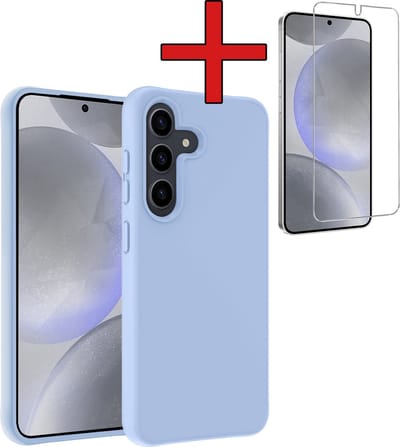 Hoesje - Met Screenprotector - Geschikt voor Samsung Galaxy S24 - Sterk & Shockproof - Telefoon Hoes - Back Cover - Siliconen Case - Telefoonhoes - Lichtblauw
