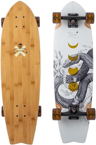 Longboard - Cruiser Board - Stadse Ritjes - Bamboe Esdoorn Constructie - 775 cm Lengte - Wit Zwart Geel