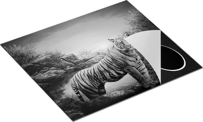 Chefcare Inductie Beschermer Luipaard in een Vijver bij Zonsondergang - Zwart Wit - 60x50 cm - Afdekplaat Inductie - Kookplaat Beschermer - Inductie Mat