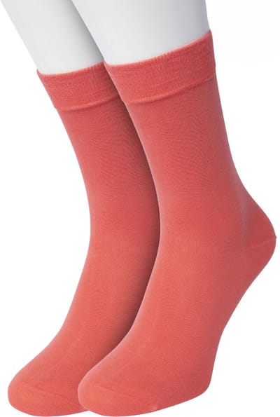 Bonnie Doon Basic Sokken Dames Koraal Roze maat 36/42 - 2 paar - Basis Katoenen Sok - Gladde Naden - Brede Boord - Uitstekend Draagcomfort - Perfecte Pasvorm - 2-pack - Multipack - Effen - Roze/Oranje - Coral - OL834222.186