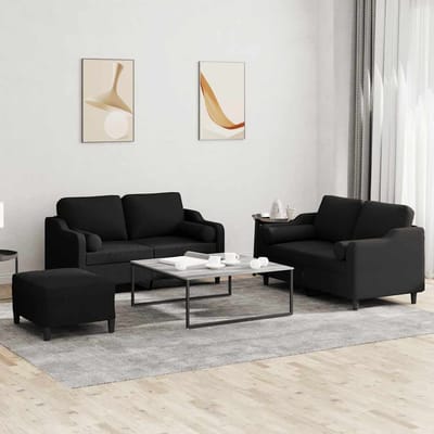 vidaXL - 3-delige - Loungeset - met - kussens - stof - zwart