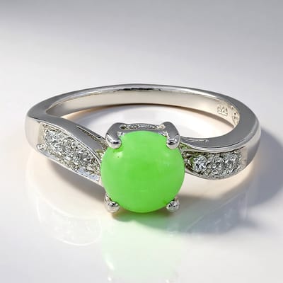 Cavill - 925 Sterling Zilver Ring met 0,96 ct Keizerlijk Chrysopraas en 0,102 ct Witte Topaas - Elegante Groene Edelsteen, Maat 17