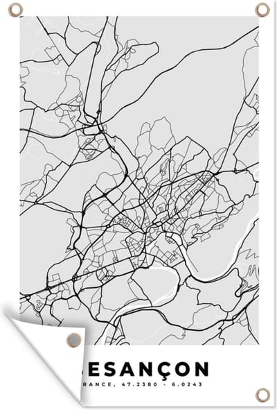 Muurdecoratie Plattegrond - Kaart - Stadskaart - Frankrijk - Besançon - 120x180 cm - Tuinposter - Tuindoek