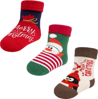 Fienosa Baby Sokjes Kerst Motief - 3 Paar - Groen - Blauw - Wit - Kerstcadeau