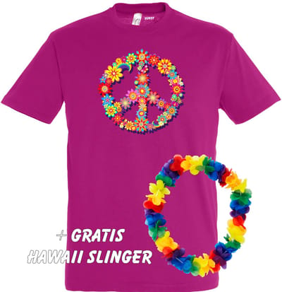 T-shirt Peace Flowers | Love for all | Gay pride | Regenboog LHBTI | Fuchsia | maat XS